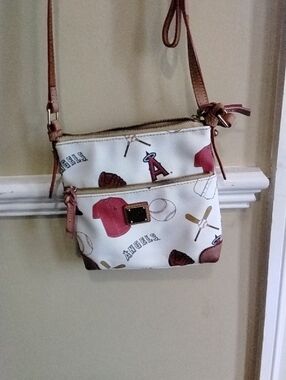 White and Pink Baseball-Print Crossbody Bag